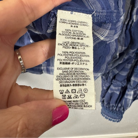 Free People blue plaid lace boho blouse size small - Picture 7 of 7
